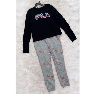 Fila Black Sweatshirt Gray Logo Sweatpants Set